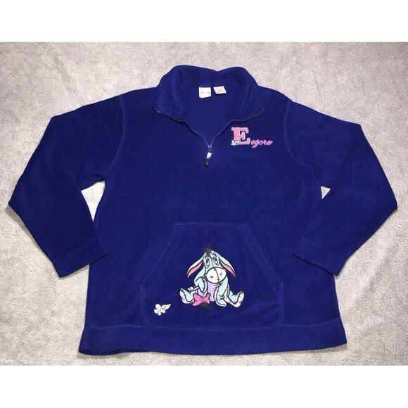 Vintage Disney Eeyore 1/4‎ Zip Fleece Pullover Sweatshirt Blue Women's Large - Picture 1 of 10